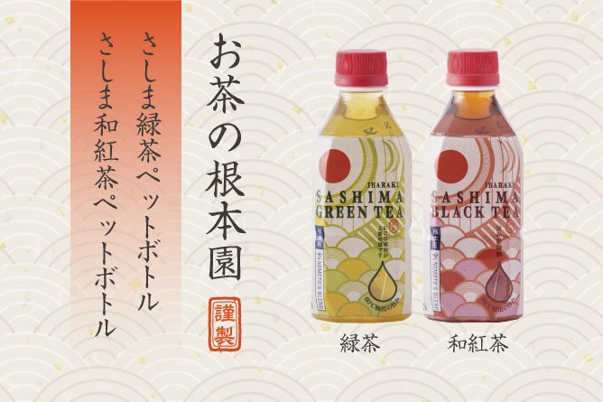 第254回プレゼント お茶の根本園オリジナル【さしま緑茶・さしま和紅茶ペットボトル】